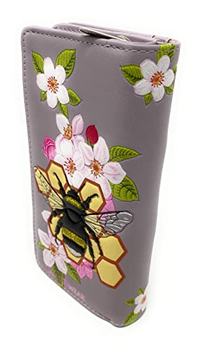Shag Wear Bumblebee Tattoo Large Insect Wallet for Women and Teen Girls Vegan Faux Vegan Leather 7" Purple2