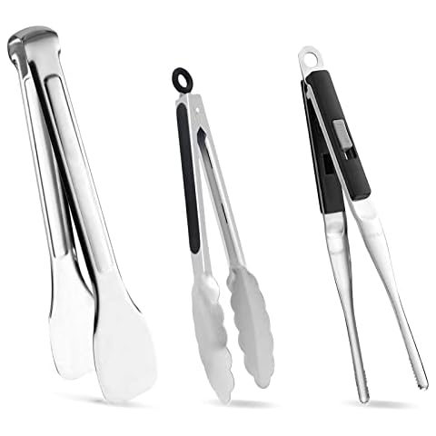 Contiup Stainless Steel Kitchen Tongs Set of 3-9",10"and 12" with Locking Metal Food Tongs Non-Slip Grip BBQ Tongs Cover