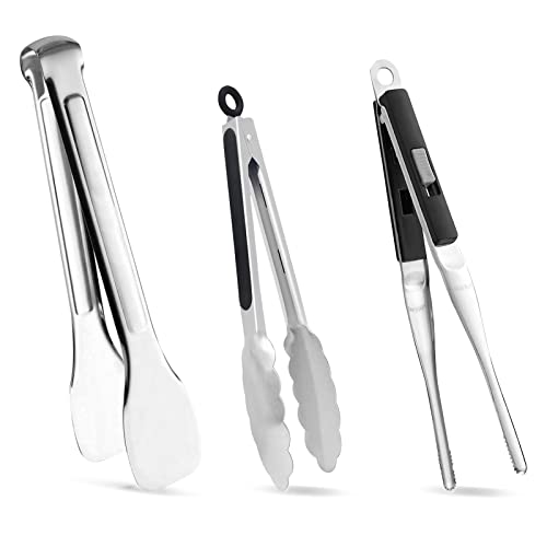 Contiup Pinces de cuisine en acier inoxydable - Pinces à salade robustes pour servir les aliments, les grillades, les barbecues - Lot de 3 modèles Cover