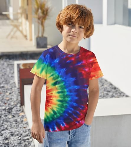 Image of Boys Tie Dye Shirt Size 4-14 Hippies Senior Rainbow Tees T Shirts for Kids | Tees T shirts for Kids