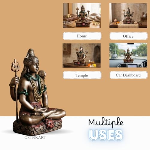 Image of Shiva Statue Car Dashboard Idol, Shiv Ji for Birthday,Annivesary, Home & Office Pooja Room,Living Room Show piece new House Warming Gift (Golden,Size -8 * 7 * 3.5 cm,Resin)
