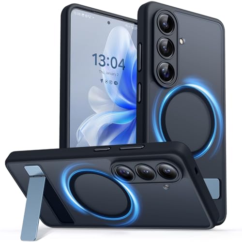 Image of CANSHN Designed for Samsung Galaxy S26 Plus Case (6.7 inch) with Durable Metal Stand, Upgraded [Full Camera Protection] Translucent Matte Back, Hard Case Cover, Black