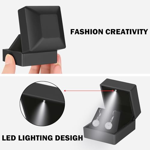 LED Stud Earring Jewelry Gift Box for Proposal, Wedding, Engagement,Birthday Luxury Jewelry Gift Box with LED Light, Jewellry Display Box (Black) - Image 3