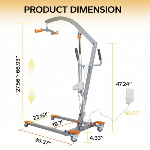 Image of Electric Patient Lift with Sling, 350LBS Body Transfer Lift, Plug-in Powered Full /Partial Paralysis Mobility Aid, Medical Transfer Hoist for Home Care, Hospital & Healthcare Facilities