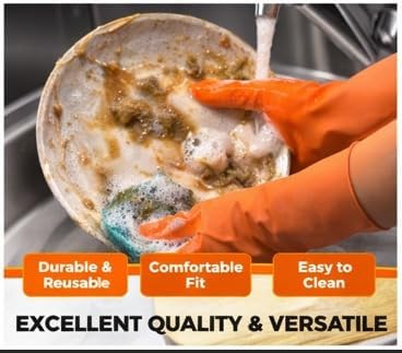 Image of LADWA Pre-mium Household Rubber Hand gloves orange Color (10 Pair) for Dishwashing, gardening, kitchen cleaning