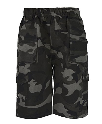 RageIT Lotmart pour Enfants Uni & Camouflage Poches Multiples Short Armée Garçon Imprimé Cargo Combat - Camouflage Noir, 5-6 Years Cover
