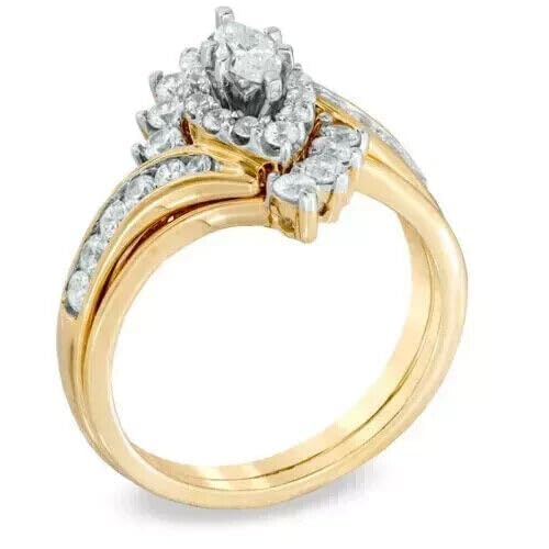 Pankaj-Store 2.00Ct Marquise Cut Lab Created Diamond Halo Bridal Set Women's Wedding Ring 14K Yellow Gold Plated2