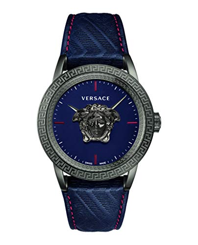 Montre Versace Palazzo Empire homme acier gris cuir bleu élégance garantie
