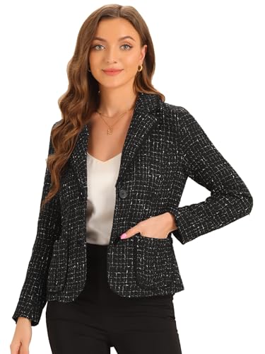 Allegra K Tweed Blazer for Women's Notch Lapel Long Sleeve 2025 Fall Elegant Business Casual Jacket