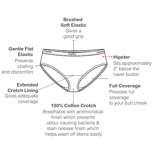 Enamor Women's Cotton Hipster Underwear Panties - Pack Of 3, Full Coverage, Stain Release Technology #TOP5