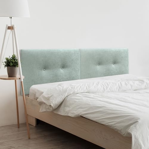 DHOME Cabecero de Polipiel o Tela Acualine Liso con Botones Dual Dividido en 2 Piezas Tapizado de Alta Gama Cabezal Dormitorio (Tela Verde Agua, 190cm Dual (Camas 180/190))