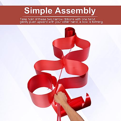Large Red Car Bow Ribbon 23 Inchs- Decoration Wrap for Birthday, Wedding, and Giant Presents- Come with Two Suction Cup (Red) - Thumbnail 3