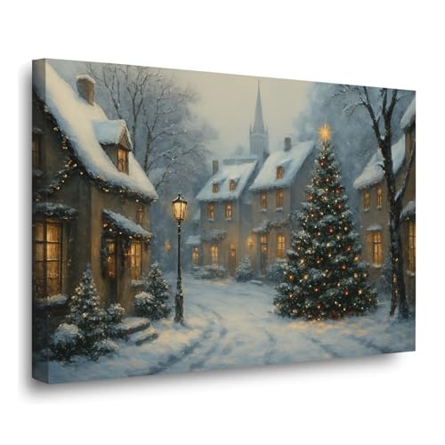 Vintage Christmas Tree in The Town Wall Decor Botanical Winter