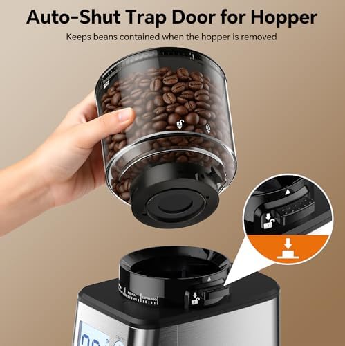 Conical Burr Coffee Grinder, 51 Precise Grind Settings Automatic Coffee Grinder, Smart Dual Control LED Display, 1-12 Cups, with Portafilter Holder, Anti-StaticStainless Steel, Memory Function - 5