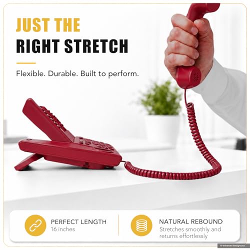 Image of Comtrue Phone Cords for Landline, 2-Pack, Telephone Handset Cords | Red, Universally Compatible, Tangle-Resistant, Noise-free, Go-to Length, Ideal for office & home
