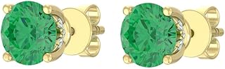 ARAIYA FINE JEWELRY 14k Gold Plated Silver 1/20 Carat Lab Grown Diamond and Natural Gemstone Solitaire Stud Earrings | E-F...