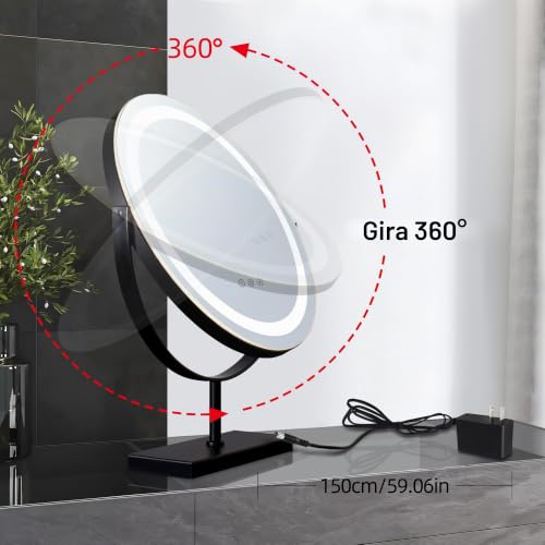 Miniatura 7 de Mantoliteespejo De Pie Con Iluminación Led, Espejo Cosmético Regulable, 3 Colores, Control Táctil, 40 Cm, Negro