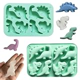 2Pcs Silicone Dinosaur Molds for Creative Baking Tool Green Dinosaur Molds with 8 Mini Dinosaur Shapes Ideal for Chicken Nuggets Ice Cube Mousse Cake Chocolate Pastry Jelly Snack Party Supplies