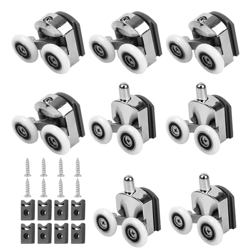 Xelmorant 8 Pcs Curved Shower Door Rollers 23mm Wheels Anti-Collision Block & Screws - Double Wheel Replacement Parts Easy to Move & Low Noise