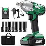 KIMO 20V Cordless Impact Wrench 1/2 inch, 2000 In-Lbs & High Torque 3400 IPM, Impact Gun w/ Battery