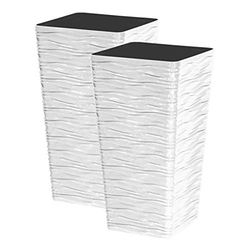 Panache Wave Tall Gloss Plastic Planters - White, Set of 2 - 55cm (H) x 29cm (Dia) - Suitable for Indoor or Outdoor Use.