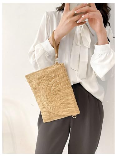 SHENHE Women's Straw Clutch Purse Crossbody Shoulder Bag Beach Handbag Woven Flap Purse3