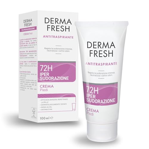 Dermafresh Ipersudorazione Crema Piedi Efficace 72h, Antitraspirante, 100 ml, Regola la Sudorazione Intensa, Senza Alcol, Antimacchia, Rispetta il Microbioma, Dermatologicamente Testato