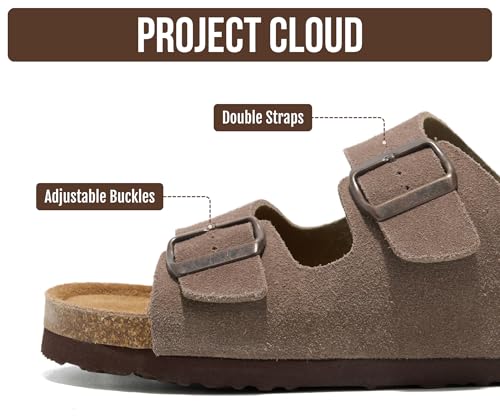 Image of Project Cloud Mens Sandals 100% Genuine Leather - Memory Foam Insole & Cork Footbed Slides for Men Footwear - Non-Slip Summer Sandals for Men & Lightweight Mens Slides (Heritage)