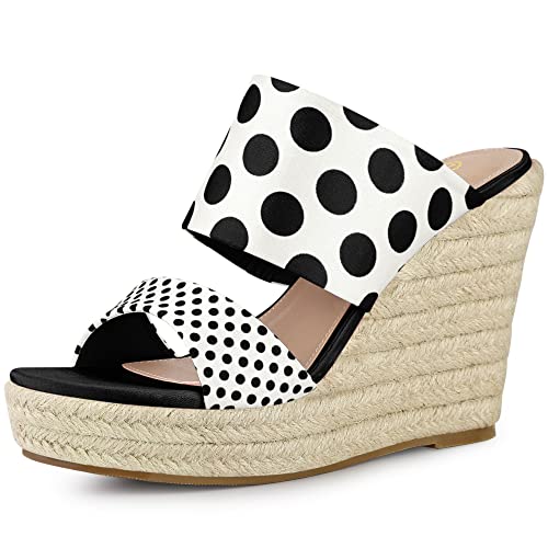 Allegra K Women's Platform Polka Dots Heel Espadrille Black Wedge Sandals 8 M US