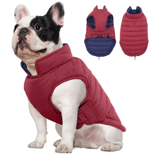 Lelepet Reversible Dog Winter Coat, Warm Waterproof Jacket for Small Dogs Puppy Winter Puffer Jacket, Windproof Dog Vest
