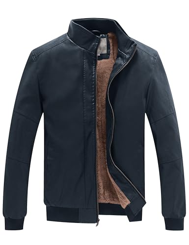 WenVen Mens Stand Collar Fleece Lined Faux Leather Jacket Warm Winter Coat | Bomber Outerwear product thumbnail 14