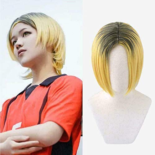 Peluca de cosplay para disfraz corto y recto para Kenma Kozume, color amarillo y negro Cover