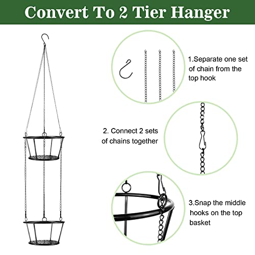 Artora 2 Pack Metal Plant Hanger, Modern Plant Hanging Basket Decorative Black Plant Pot Holder Flower Planter Hanging Chain For Balcony Porch Indoor Outdoor Home Decor (Black 2Pcs) #TOP3