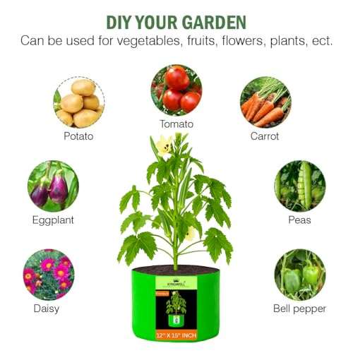 Image of Kingwell grow bags 12x15 inch pack of 9 For Terrace Garden Vegetable Plant Grow Bags Fruits Growing Containers For terrece Gardening