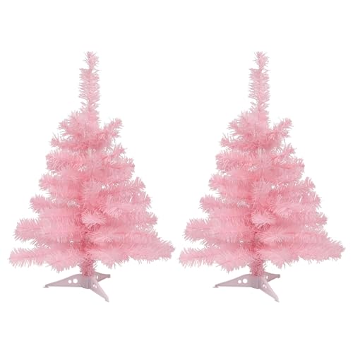 Harbour Housewares 2ft Christmas Trees - 58cm / 2ft - Pink - Pack of 2 - Indoor Desktop Small Xmas Tree Pine Artificial Christmas Tree with Stand Mini Tabletop Holiday Seasonal Decoration