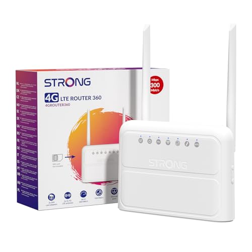 STRONG Router WiFi N300 Mbps 4G con SIM, Red 4G Cat4 LTE, Antenas Externas Fijas, Puertos WAN/LAN 100 Mbps, Router con Tarjeta SIM, Plug and Play, Red Segura (4GROUTER360)
