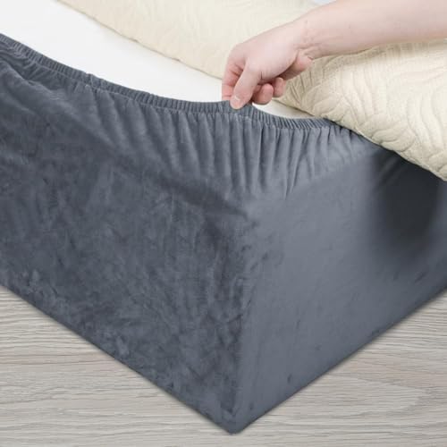 DUJUIKE Divan Bed Base Wrap Cover, Velvet Bed Frame Cover, Elastic Around The Base Of Your Bed, Easy to Install, Alternative to Traditional Valance Sheet Skirt Cover (Double: 150-160cm, Grey)