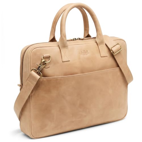 Sac ordinateur 15 pouces en cuir beige idéal pour vos rendez-vous d'affaires
