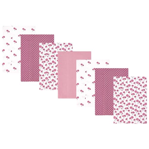 Hudson Baby Unisex Baby Cotton Polyester Flannel Burp Cloths 7-Pack, Wild Rose Floral, One Size