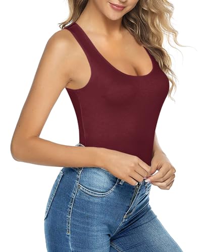 Image of MANGOPOP Women's Tank Top Bodysuit Scoop Neck Sleeveless Body Suits Sexy U-Back Backless Going Out Tops