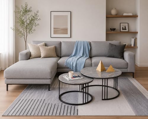 Image of Coffee Table Round Sofa Small Side Table Nesting Table, Modern Negotiation Table Combination Table, Suitable for Living Room Bedroom Side Table (Black Grey)