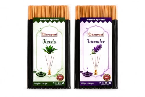 Image of 1 Kg Agarbatti Combo Pack, Kevda Lavender Panghat Mogra Incense Sticks, 250gm Each Pack, Long Lasting Fragrance for Pooja & Home