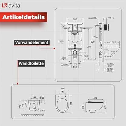 Lavita Vorwandelement Solido + Wand Hänge WC Brava Weiß Spülrandlos + WC Sitz mit Absenkautomatik Glänzend Weiß Knopf Komplettset Unterputz Spülkasten Toilette Komplett Sett WC – Bild 3