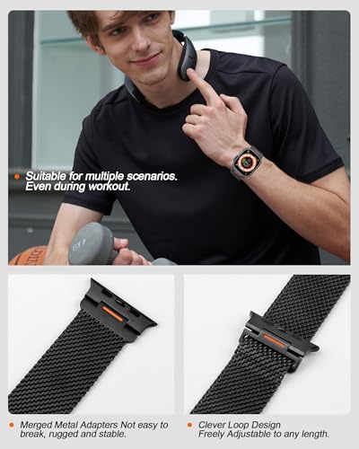 Image of Compatible with Apple Watch Ultra 49mm 46mm 45mm 44mm Magnetic Metal Mesh Loop Strap for iWatch Series 11 /10 /9 /8 /7 /6 /5 /4 Compatible with Apple Watch SE 3 2 1 Steel Bands
