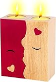 Kissing Wooden Candle Holders,Romantic Anniversary Wedding Gift for Couples, Personalized Double Side Printed Candle Holder Creative Gifts for Valentine's Day Birthday Bedroom Love Decor