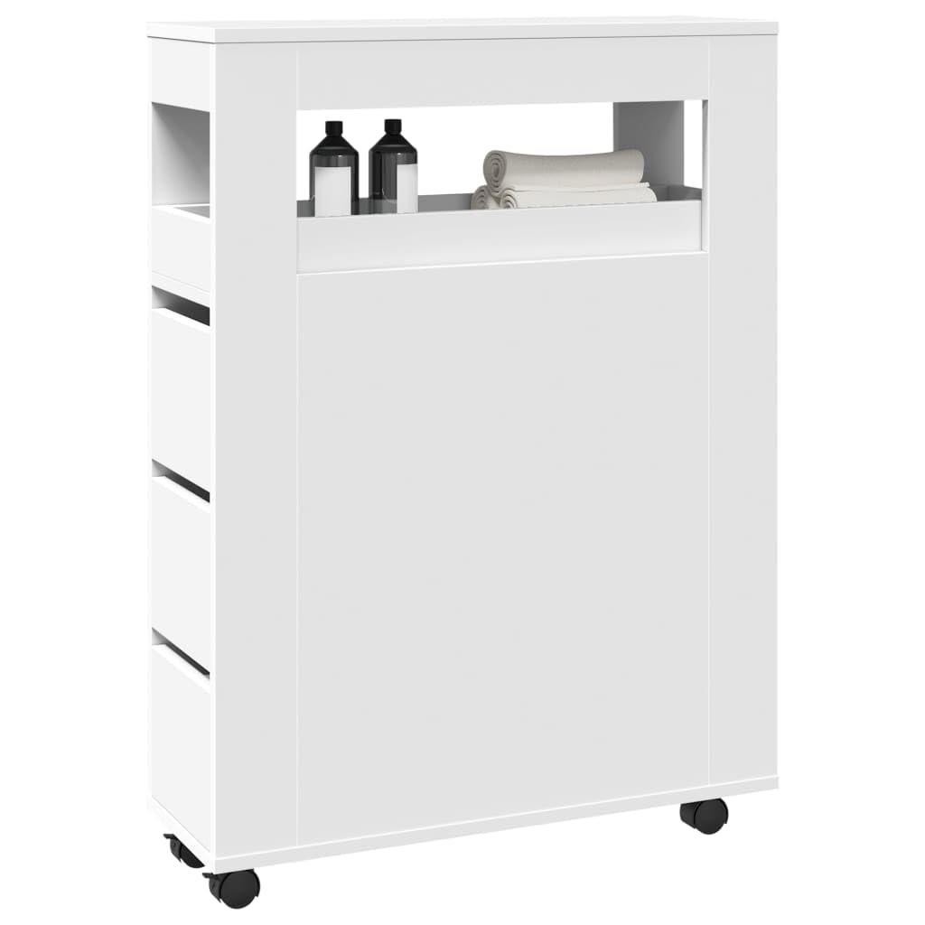 vidaXL Mobile da Bagno Stretto con Ruote Bianco in Truciolato