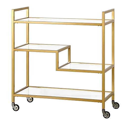 Henn&Hart 33" Wide Rectangular Bar Cart with Glass Shelves in Brass, Bar Carts for the Home