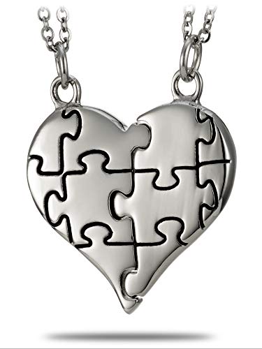 Stainless Steel Puzzle Piece Split Heart Necklace-Genesis 31:492