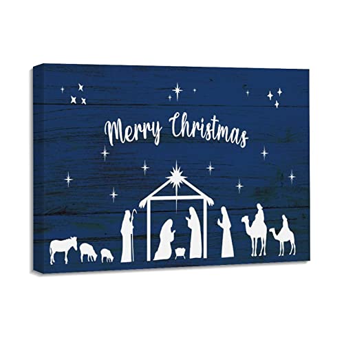 Impression sur toile Merry Christmas Nativité moderne cadre bois 40x50 cm
