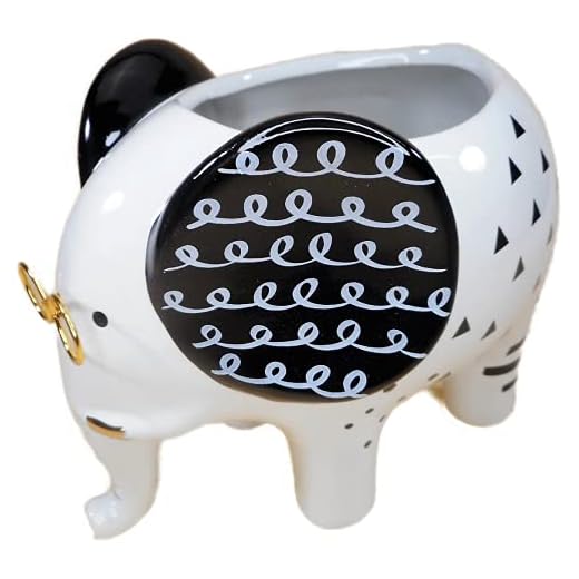 Trends & Trade Blomkruka elefant svart vit med glasögon 16 x 14 x 12 cm keramisk trädgård planteringsburk deco GWU 9240
